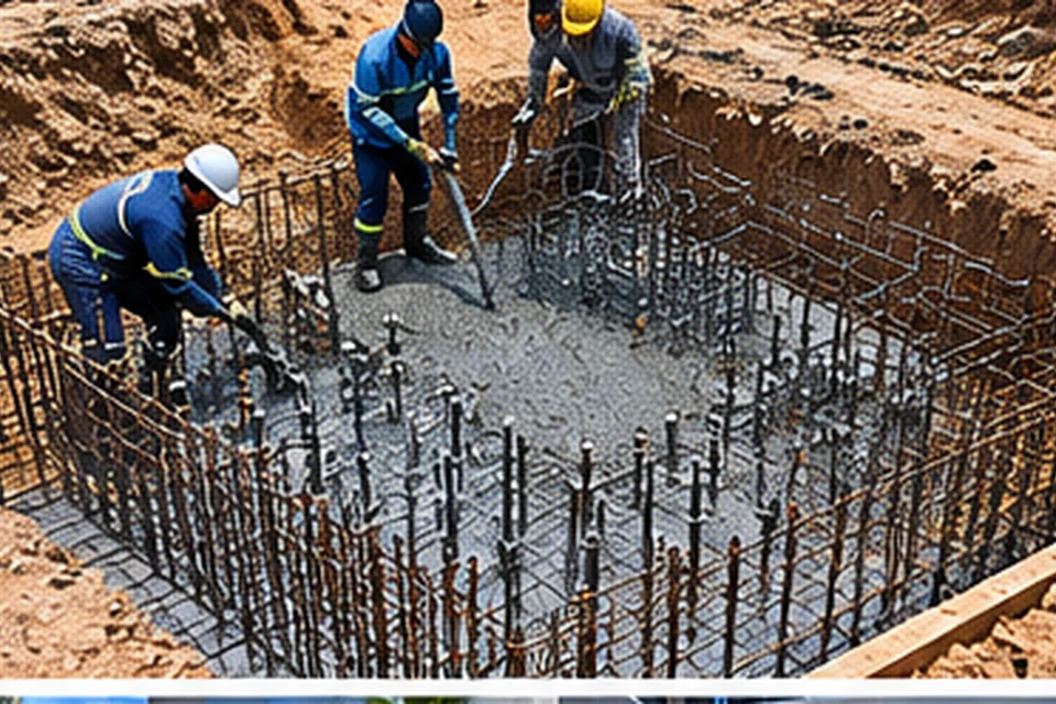 Bloco de fundação recebendo concreto usinado