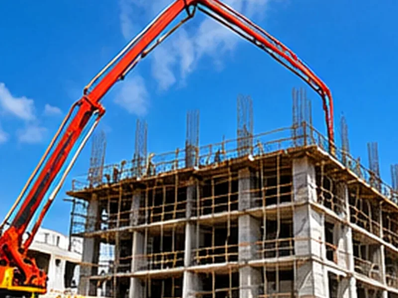 Equipamento de bomba de concreto em obra