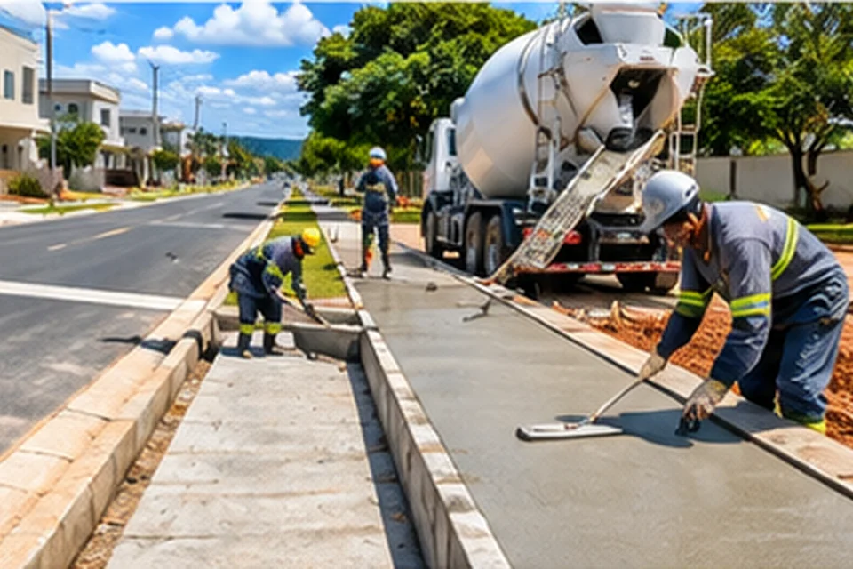 Aplicação de concreto em guia e sarjeta