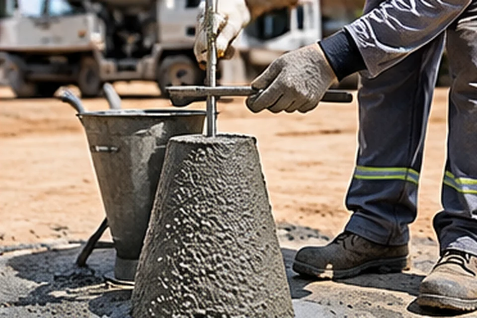 Ensaio de abatimento do tronco de cone em concreto fresco